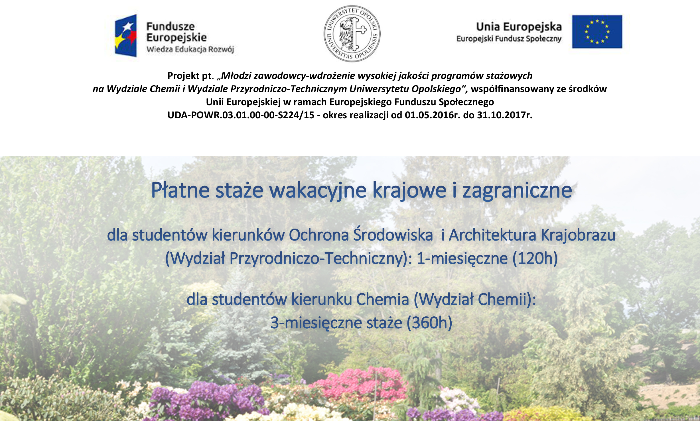 Płatne staże na Wydziale Przyrodniczo-Technicznym i na Wydziale Chemii